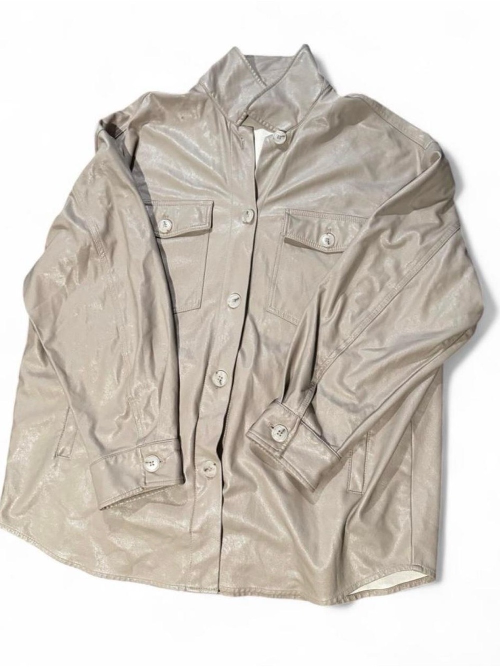 Vintage Havana Taupe Faux Leather Button-Front Jacket